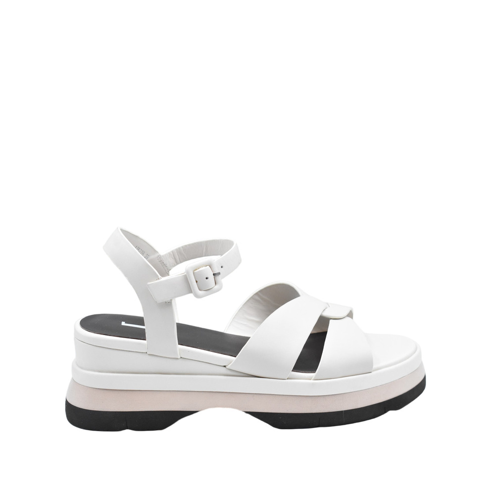 JEANNOT Off-White Leather Strap Wedge Sandals